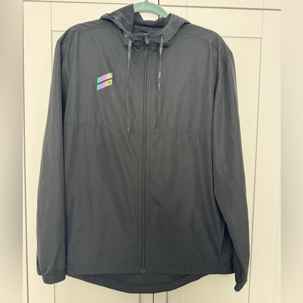 Hurley Black Windbreaker Jacket with Logo